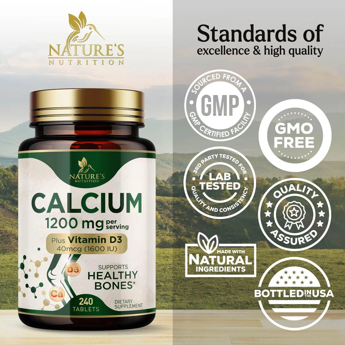 240 Tablets Calcium 1200 mg with Vitamin D3 Dietary Supplement N7780