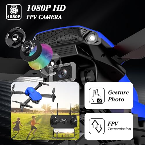 Foldable Mini Drone with 1080P Camera, 2 Batteries, Black F393