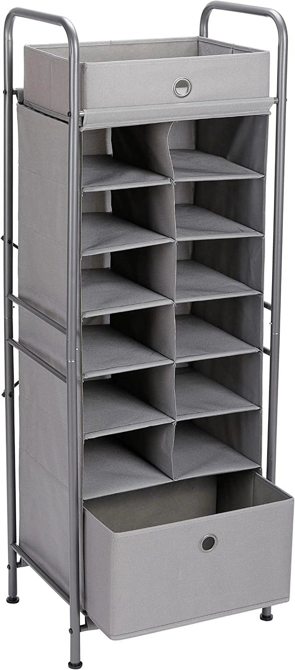 Grey 12 Cubby Vertical Shoe Rack Organizer with Drawer Z39055
