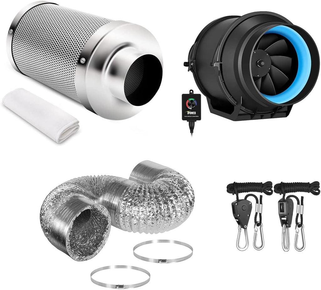 6 Inch 294 CFM Inline Fan with Carbon Filter and Ducting U3199