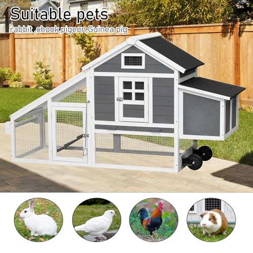 Chicken Coop with Run & Wheels, Two-Tier Large Chicken Duck House Rabbit Hutch Poultry Cage with Nesting Box and Side Door I78840