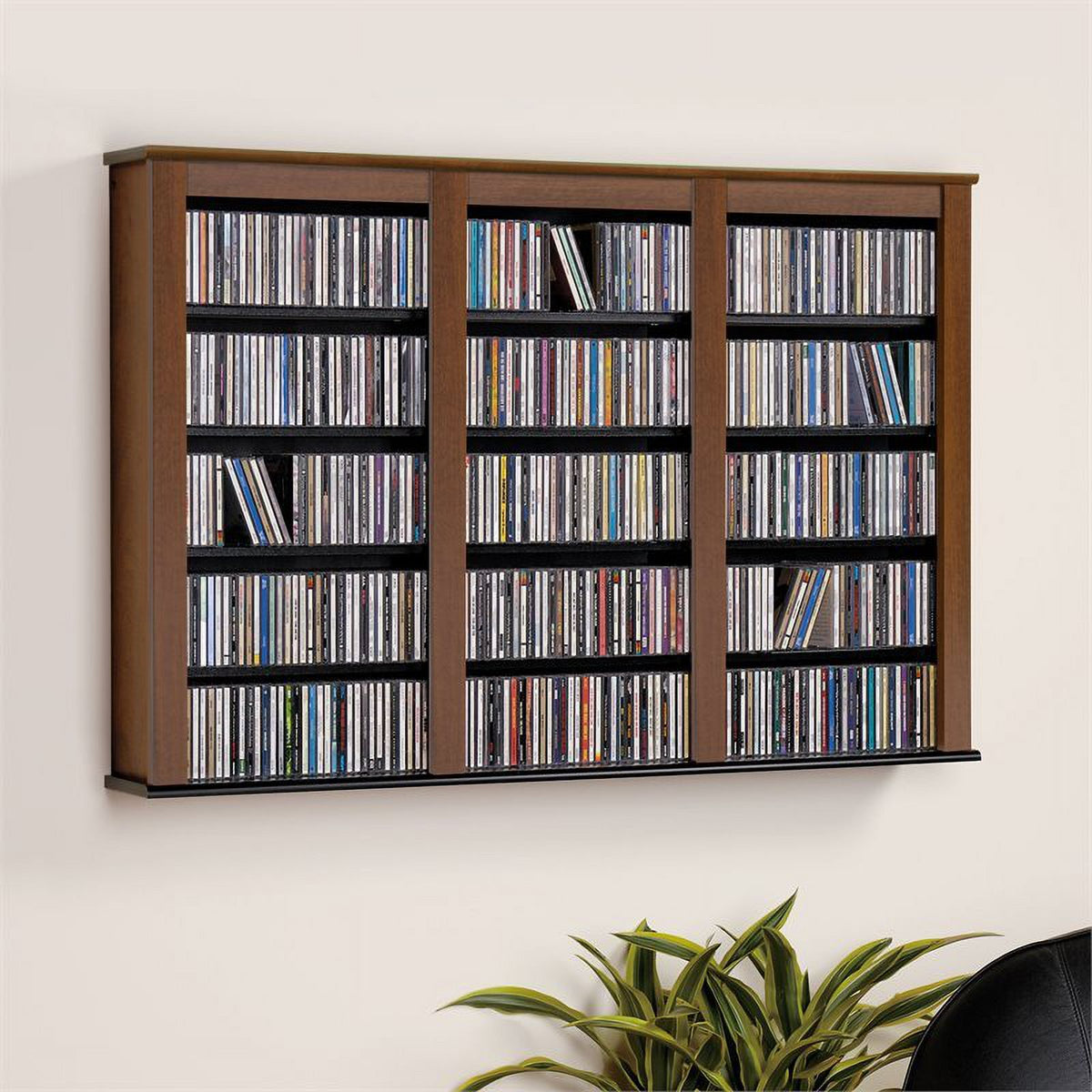 Triple Floating Media Wall Storage in Cherry and Black A15733