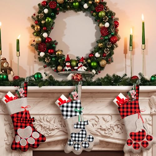 3 Pieces Pet Christmas Stockings Paw Pattern I221
