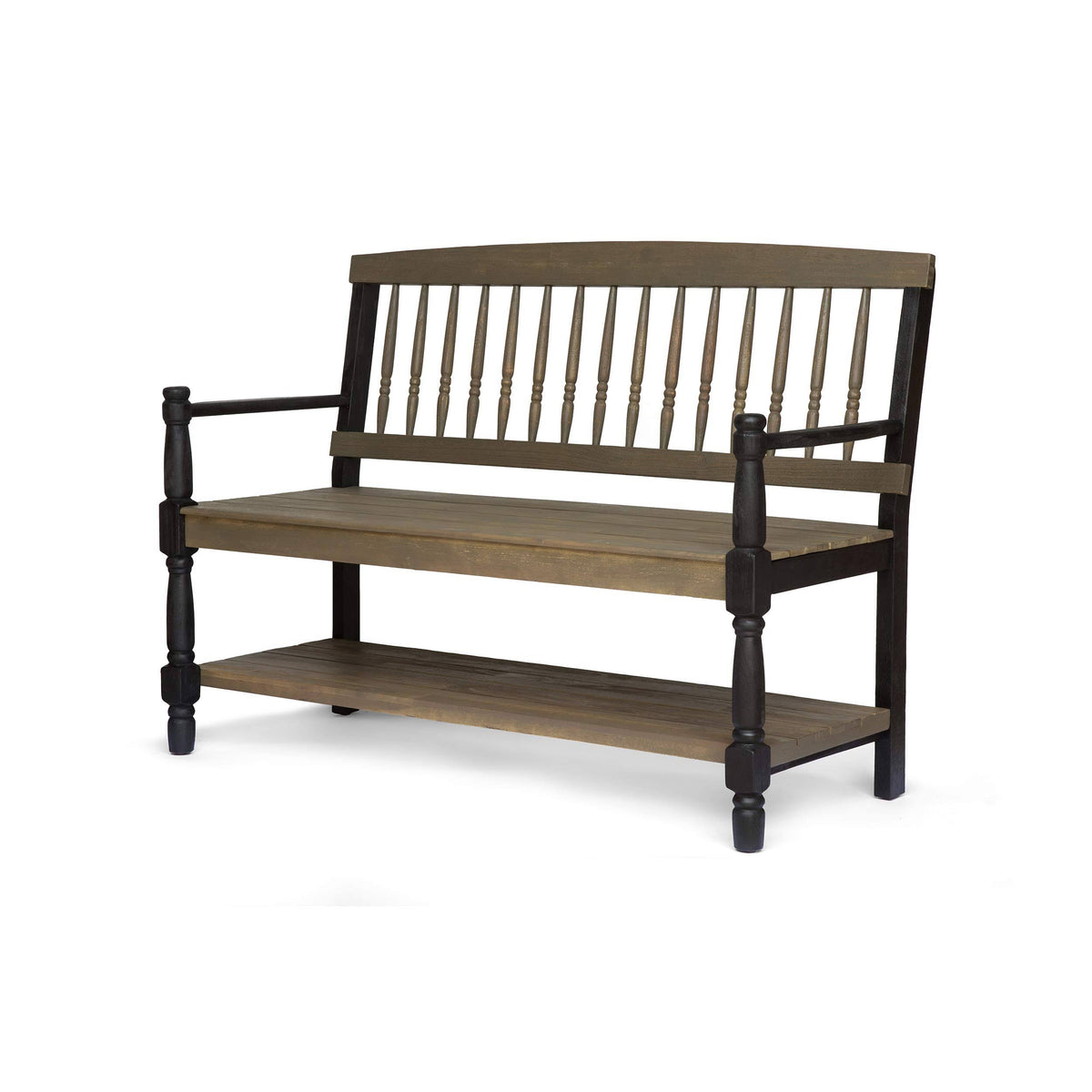 Gray Acacia Wood Outdoor Bench with Shelf W607195