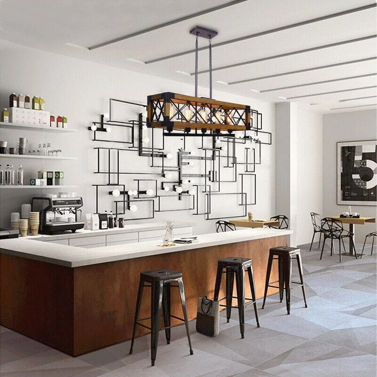 5-Lights Wooden Rectangle Pendant Light Fixture E62603
