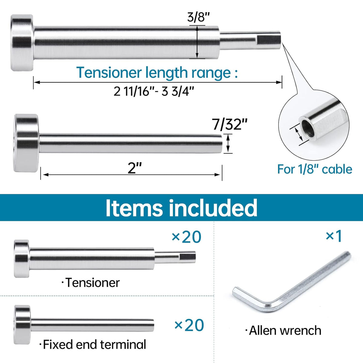 Invisible Cable Railing Kit 1/8" Swage Tensioner T316 Stainless Steel W297789
