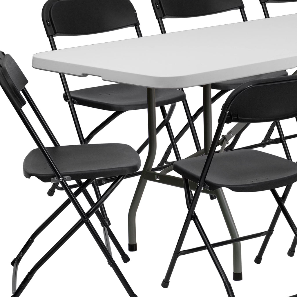 8' Bi-Fold Granite White Plastic Folding Table Set with 10 Folding Chairs C41537