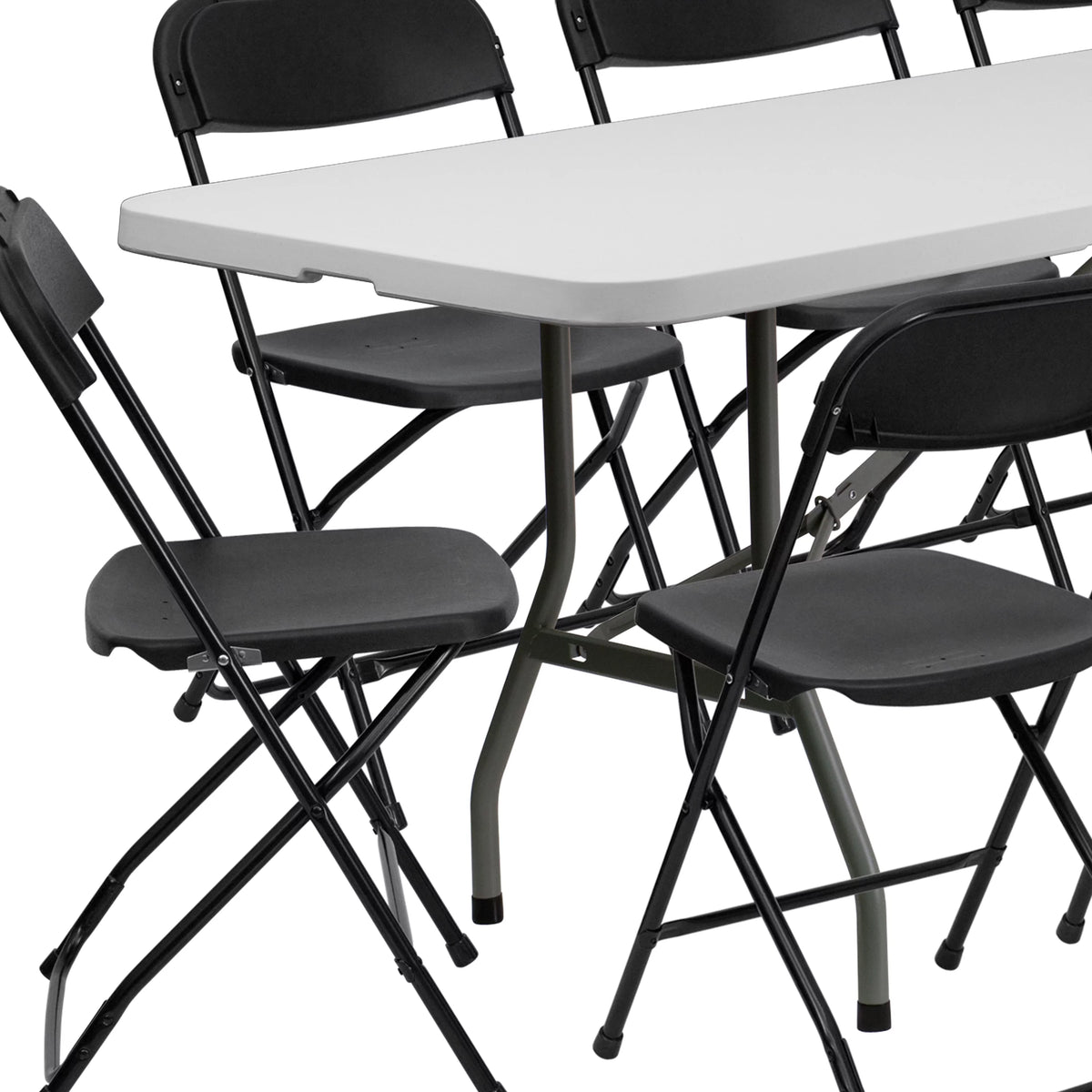 8' Bi-Fold Granite White Plastic Folding Table Set with 10 Folding Chairs C41537