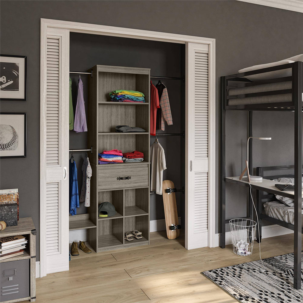 Grey Oak Kids Closet Organizer System Z730319