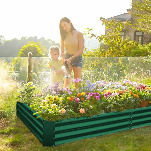 2 Pack 8×4×1ft Galvanized Metal Raised Garden Bed O294954