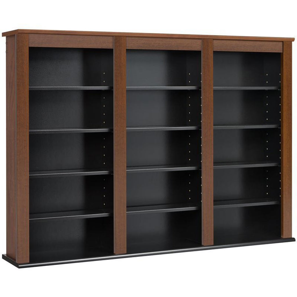 Triple Floating Media Wall Storage in Cherry and Black A15733