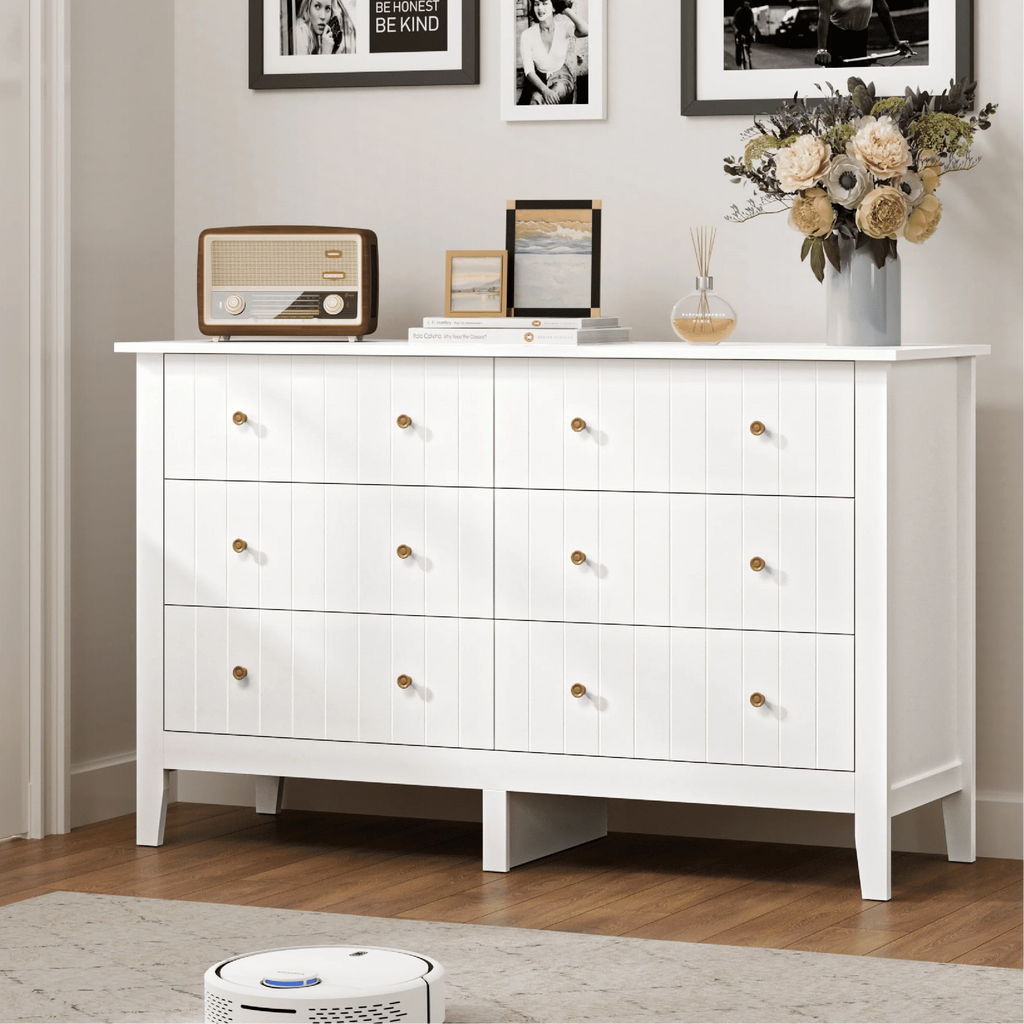 White 6 Drawer Wood Dresser B88601