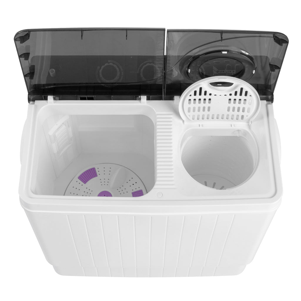 Semi-automatic Twin Tub Washing Machine with Built-in Drain Pump, 26Lbs, White&Black A860
