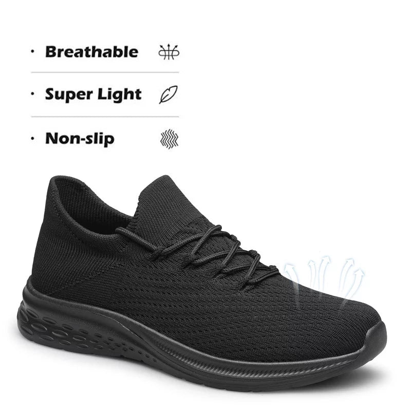 All Black Lightweight Breathable Non Slip Slip On Walking Shoes Q440756