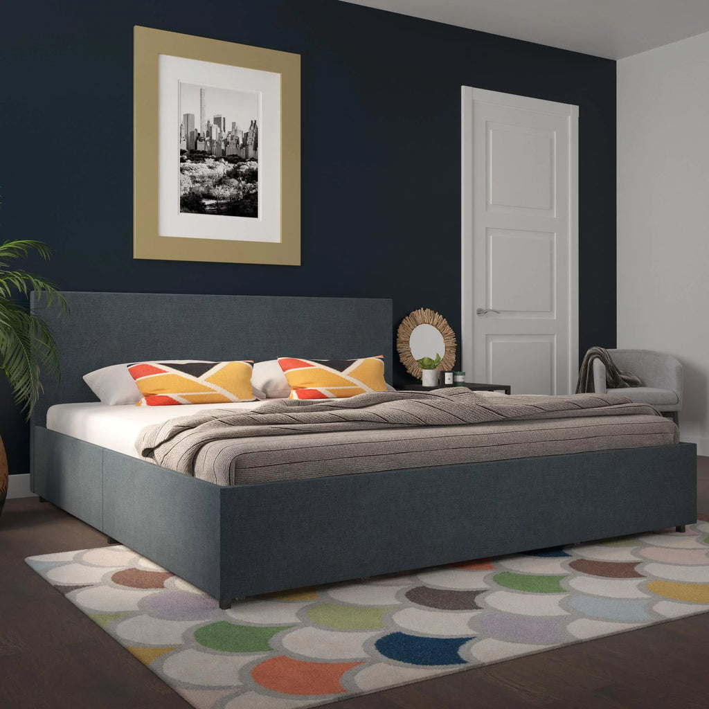 Dark Grey Linen Upholstered Storage Bed Frame B989046