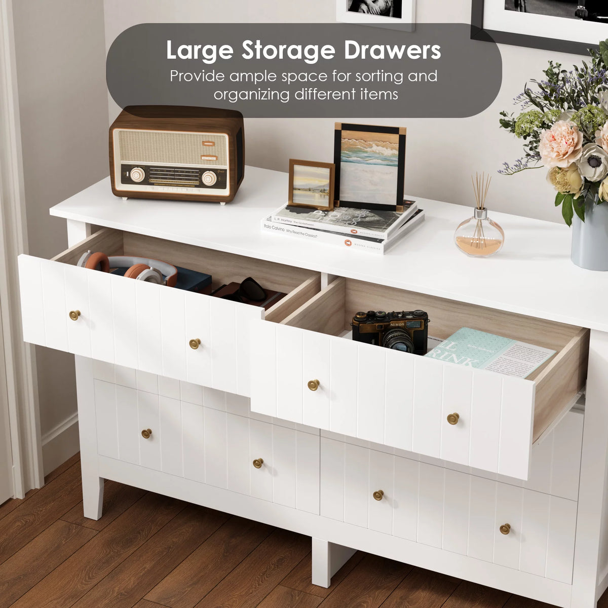 White 6 Drawer Wood Dresser B88601