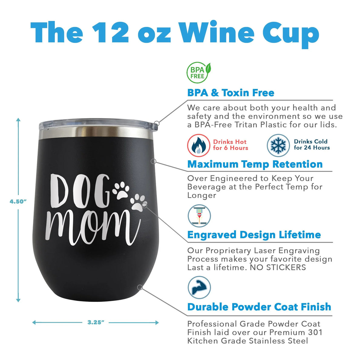 Engraved 12 oz Grey Wine Cup V476