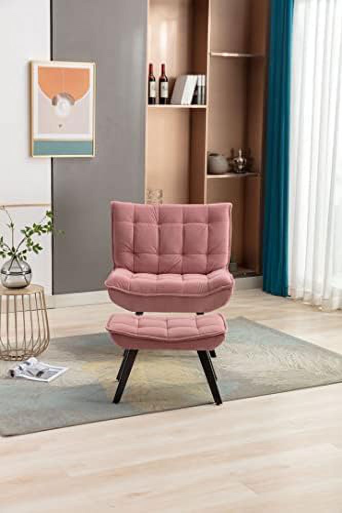 Pink Velvet Accent Chair with Ottoman C935