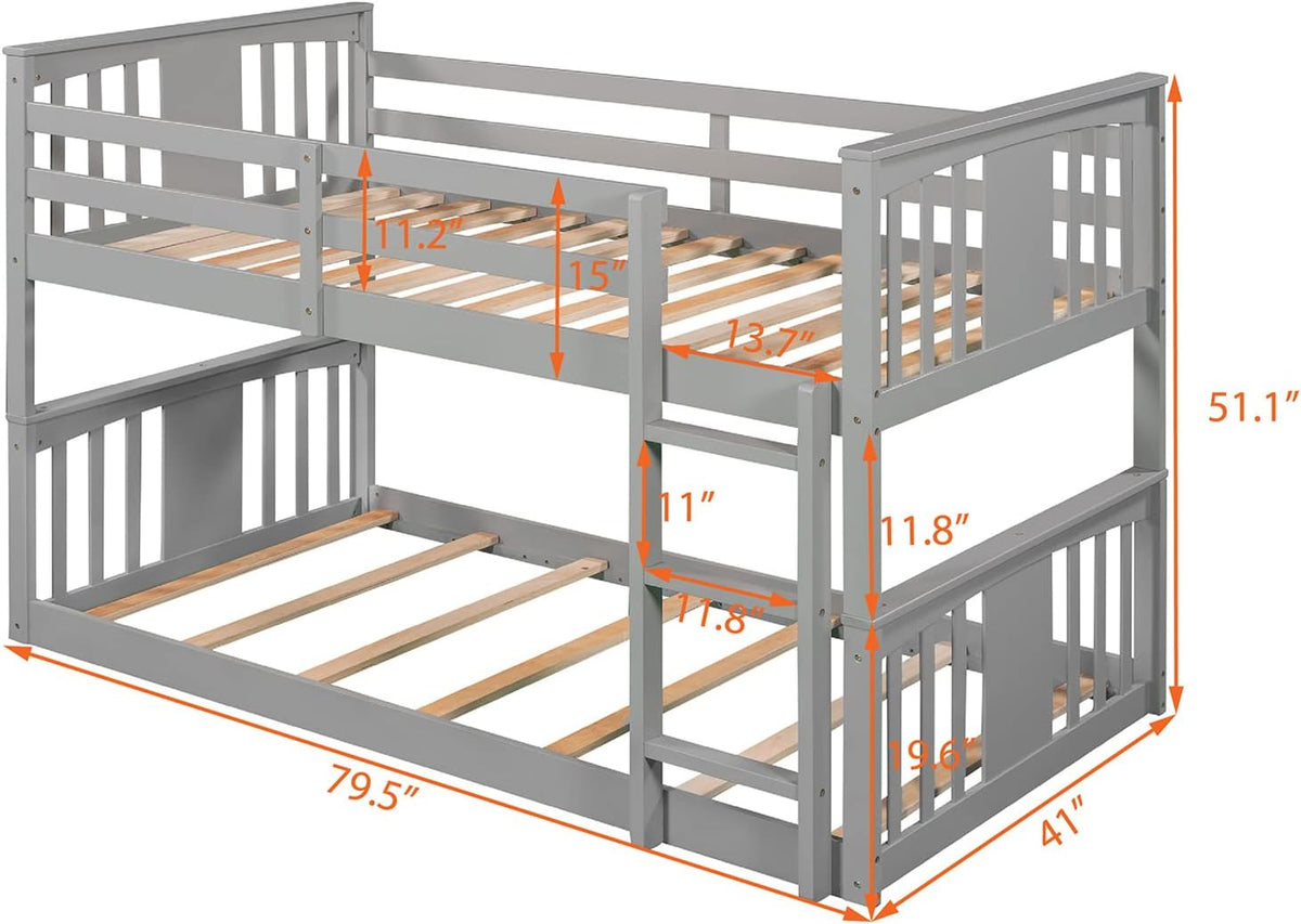 Gray Twin over Twin Wood Bunk Bed Frame C8837