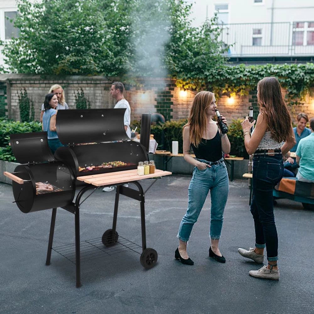 Charcoal BBQ Grill with Wheels and Storage Holder, 28 Inch Y3148