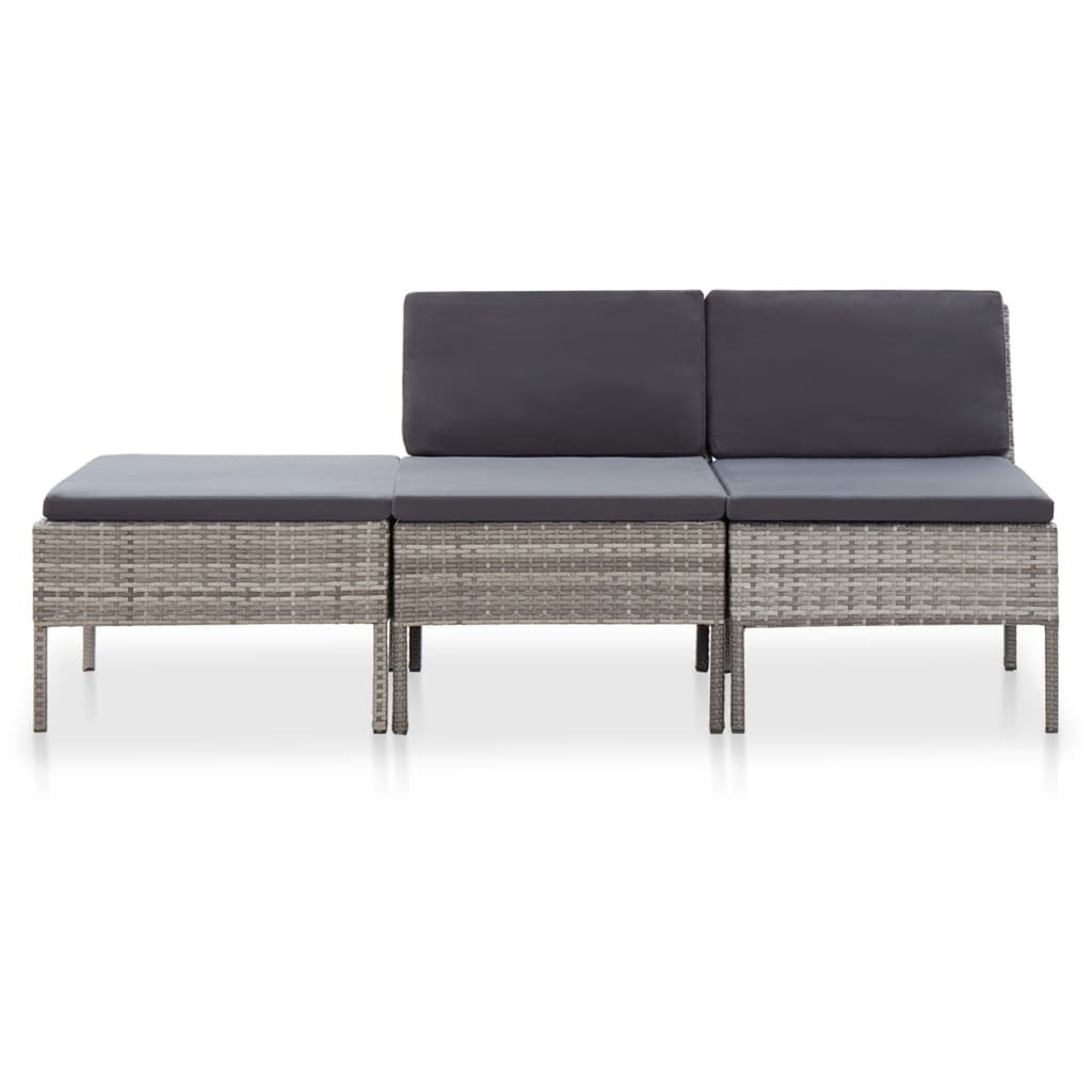 3 Piece Outdoor Sectional Sofa Set with Cushions Poly Rattan Steel Frame A701