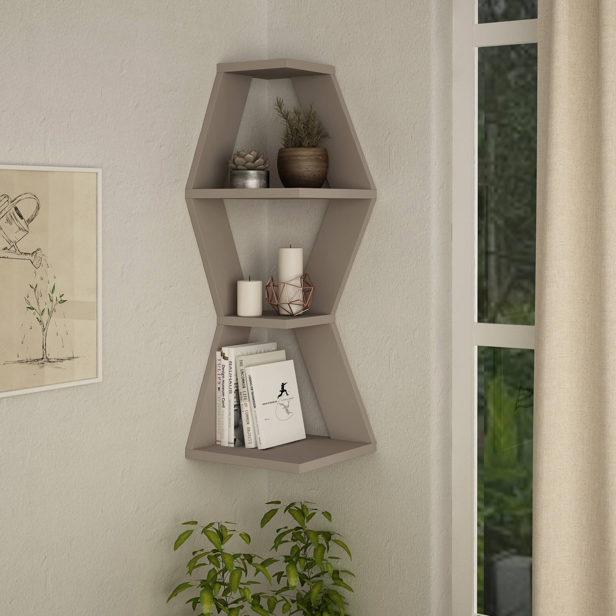 Modern Corner Wall Shelf Light Mocha H284511
