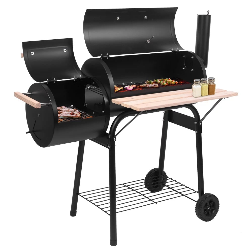 Charcoal BBQ Grill with Wheels and Storage Holder, 28 Inch Y3148