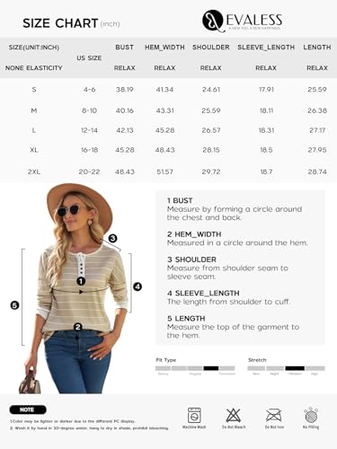 Long Sleeve Striped Button Up Tunic Shirts Loose Fit Henley Tee Blouses P697
