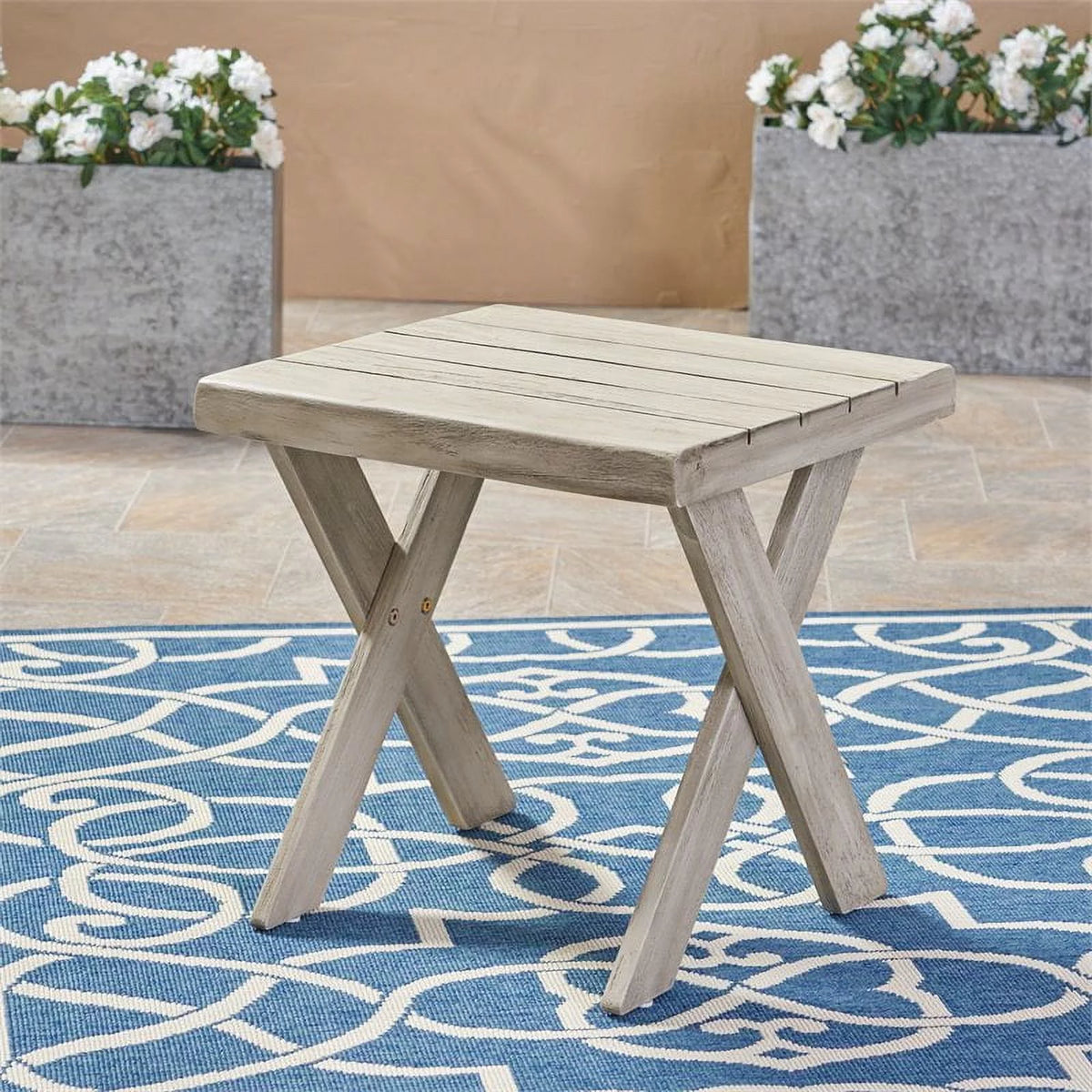 Light Gray Acacia Wood Outdoor Side Table E668