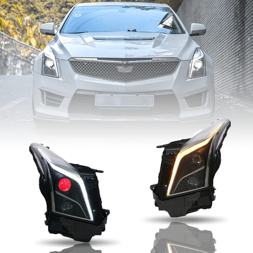 LED Headlights Assembly with Red Demon Eyes and Sequential Turn Signal Y6804
