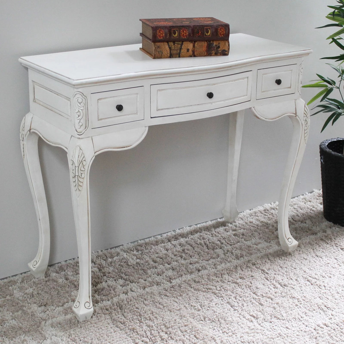 Antique White Hand Carved Writing Desk Z949110