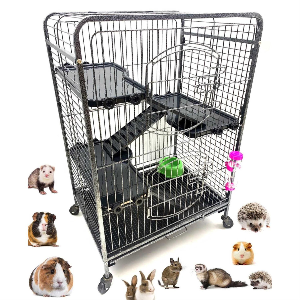 37 inch 4-Solid Tiers Metal Guinea Pig Cage with Solid Platforms and Ladders S688254