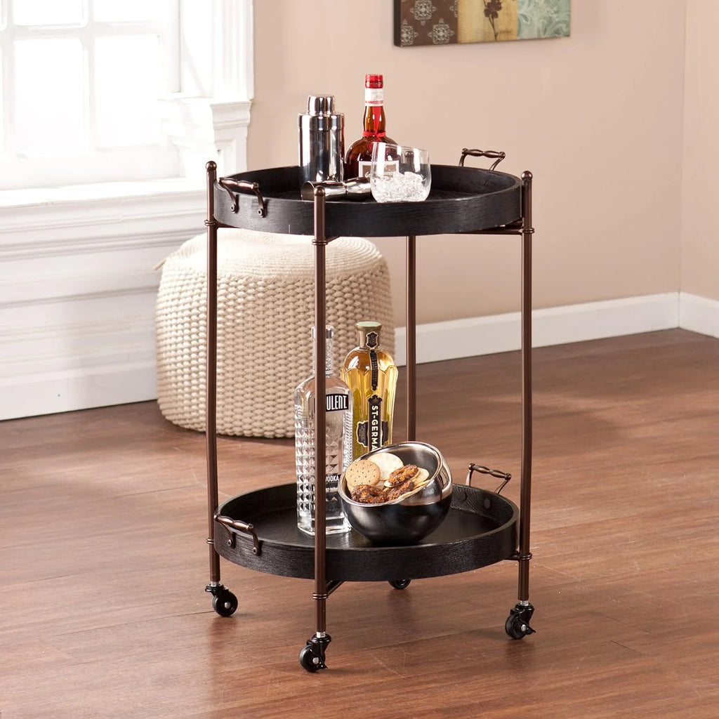 Black Two-Tier Round Butler Table H293