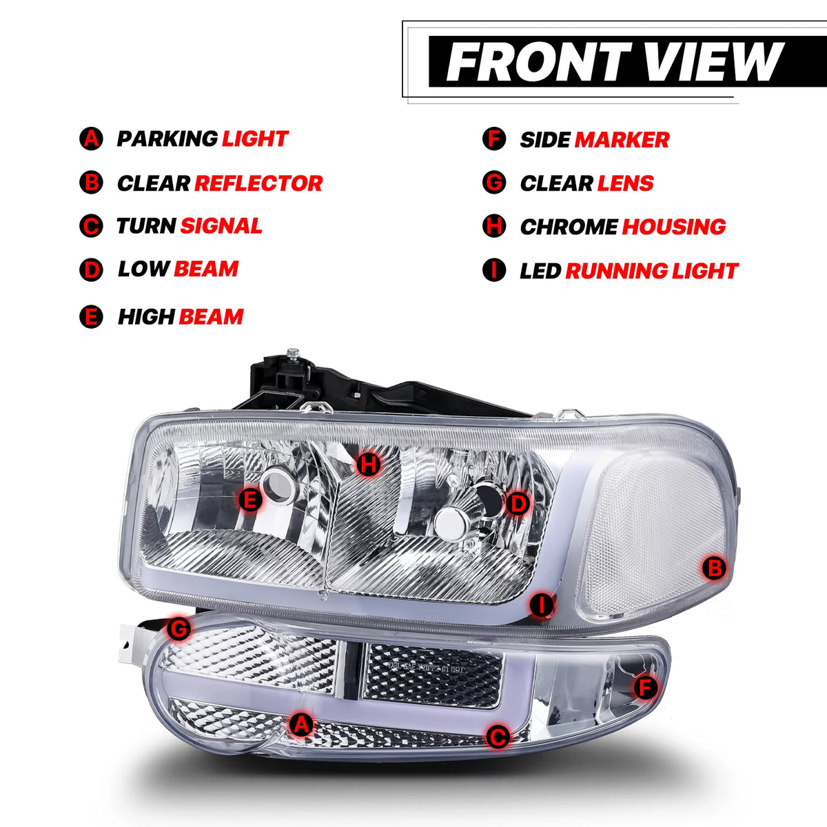 LED Tube DRL Headlights Assembly P91193