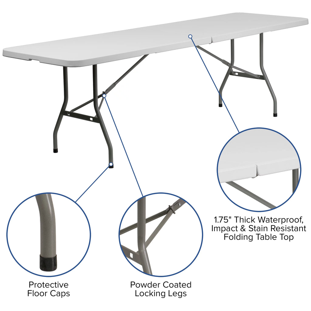 8' Bi-Fold Granite White Plastic Folding Table Set with 10 Folding Chairs C41537