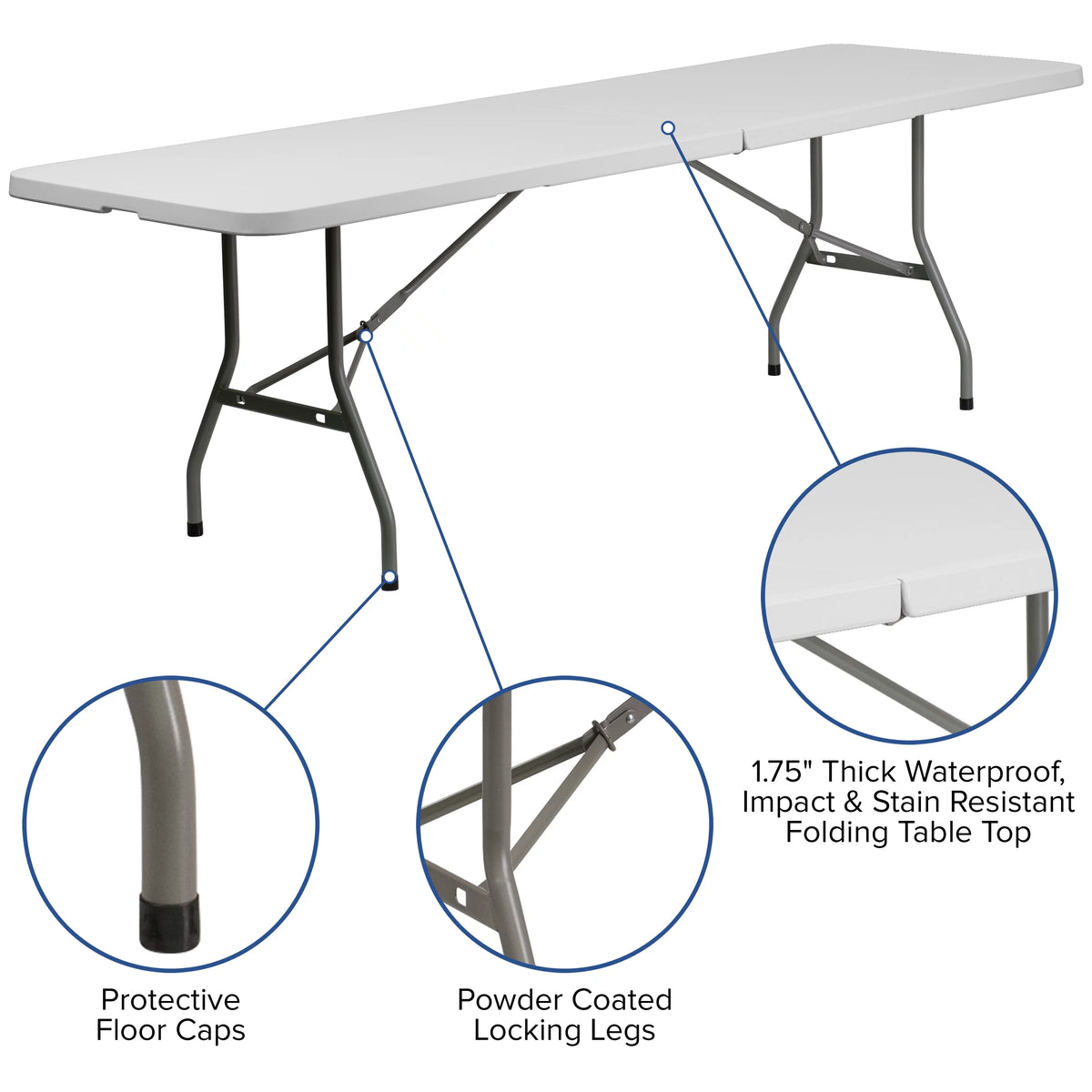 8' Bi-Fold Granite White Plastic Folding Table Set with 10 Folding Chairs C41537