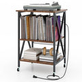 Rustic Brown Record Player Stand with Record Storage F921