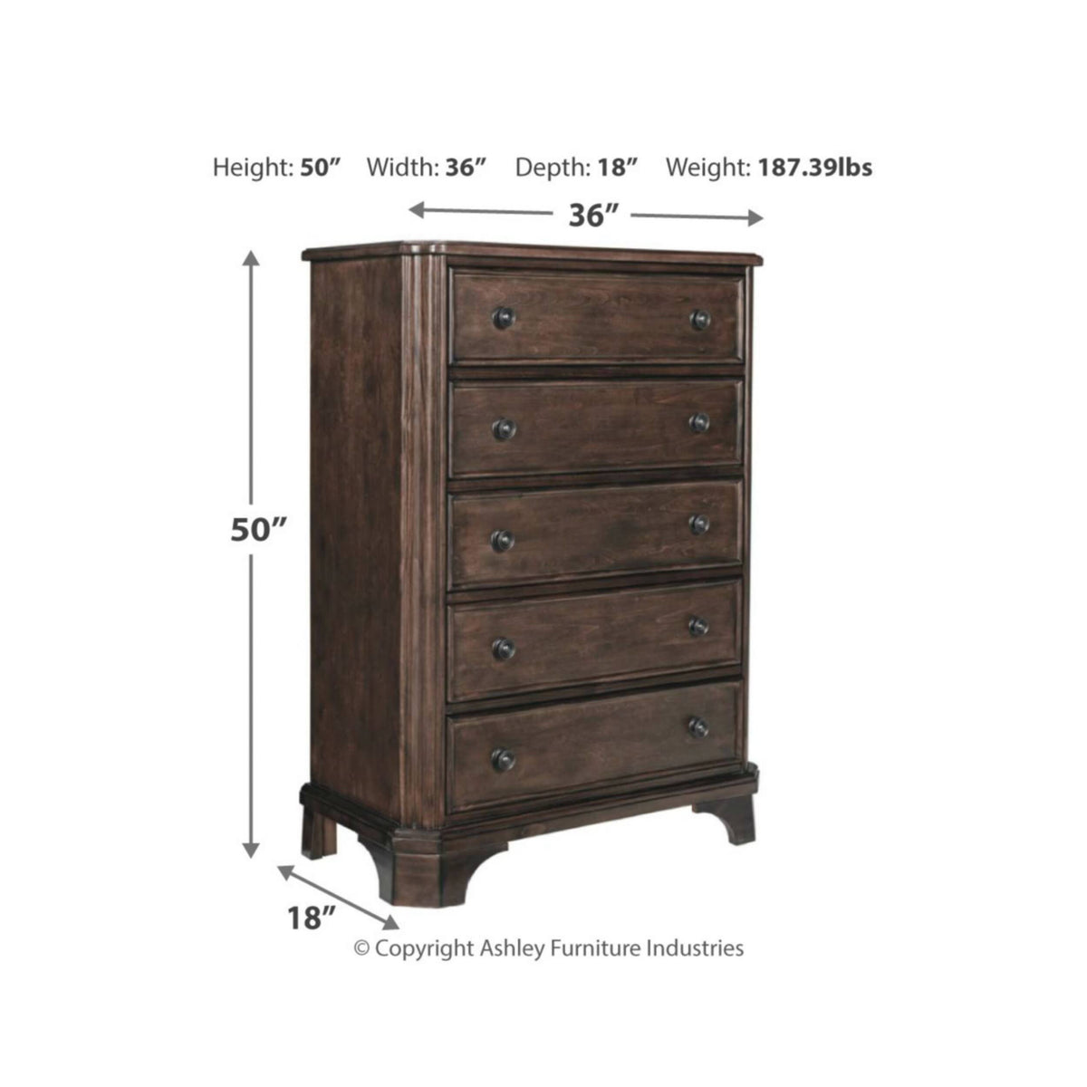 Brown Five Drawer Chest D784385
