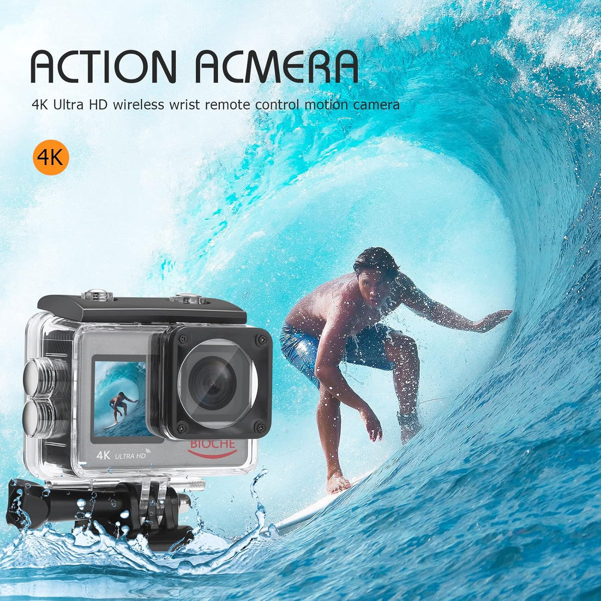 4K60FPS WiFi Dual Screen Action Camera 20MP Touch Screen EIS 170 Angle Wide 30m Waterproof 4X Zoom Sports Camera P864597