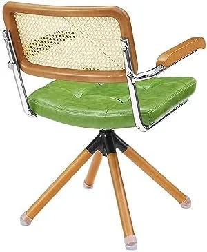 Rattan Faux Leather Office Chair with Wood Legs D781