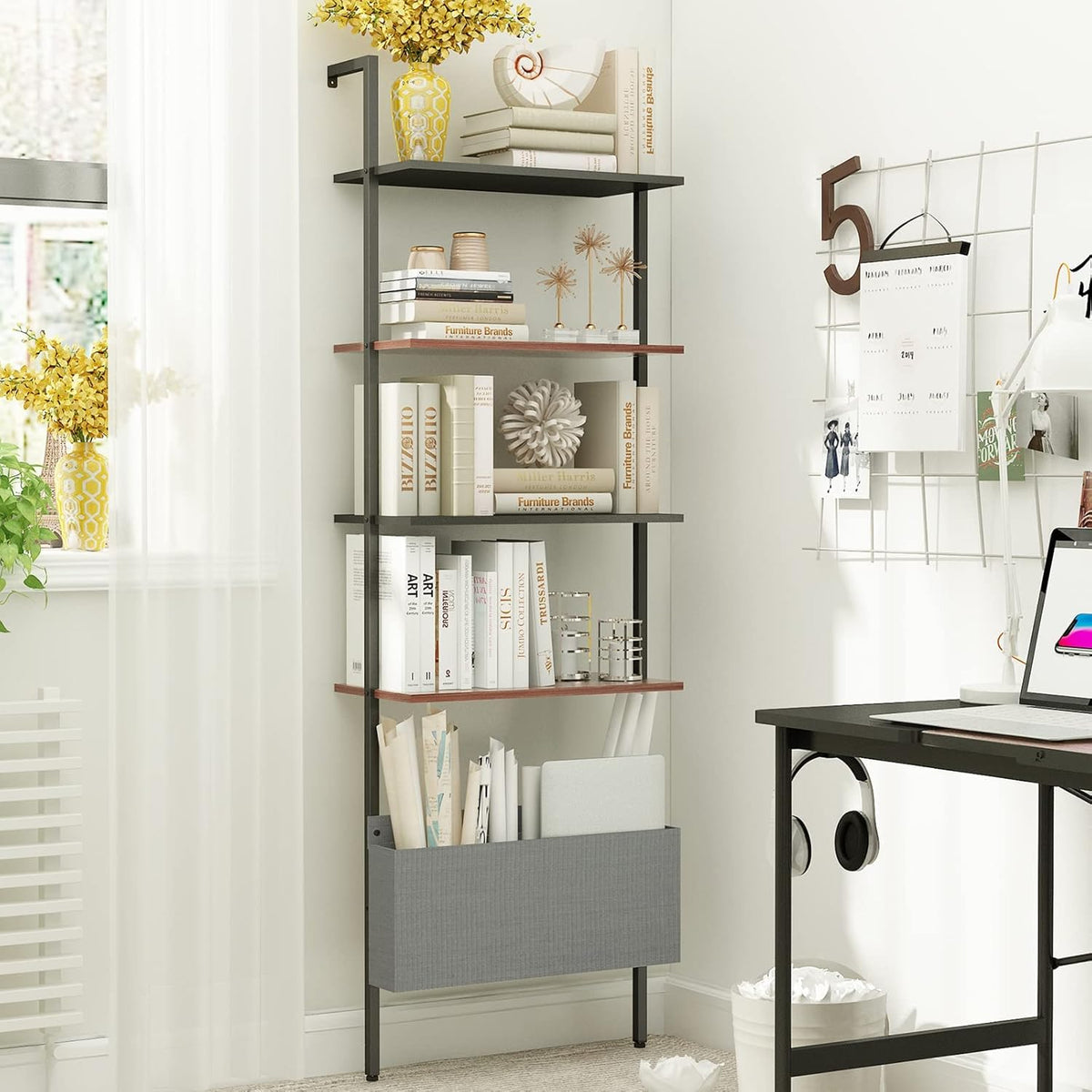 Oak 4-Tier Wall Mount Bookshelf V861