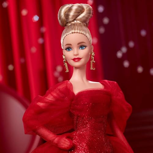 Glittery Red Tulle Gown Doll with Blonde Hair N683795