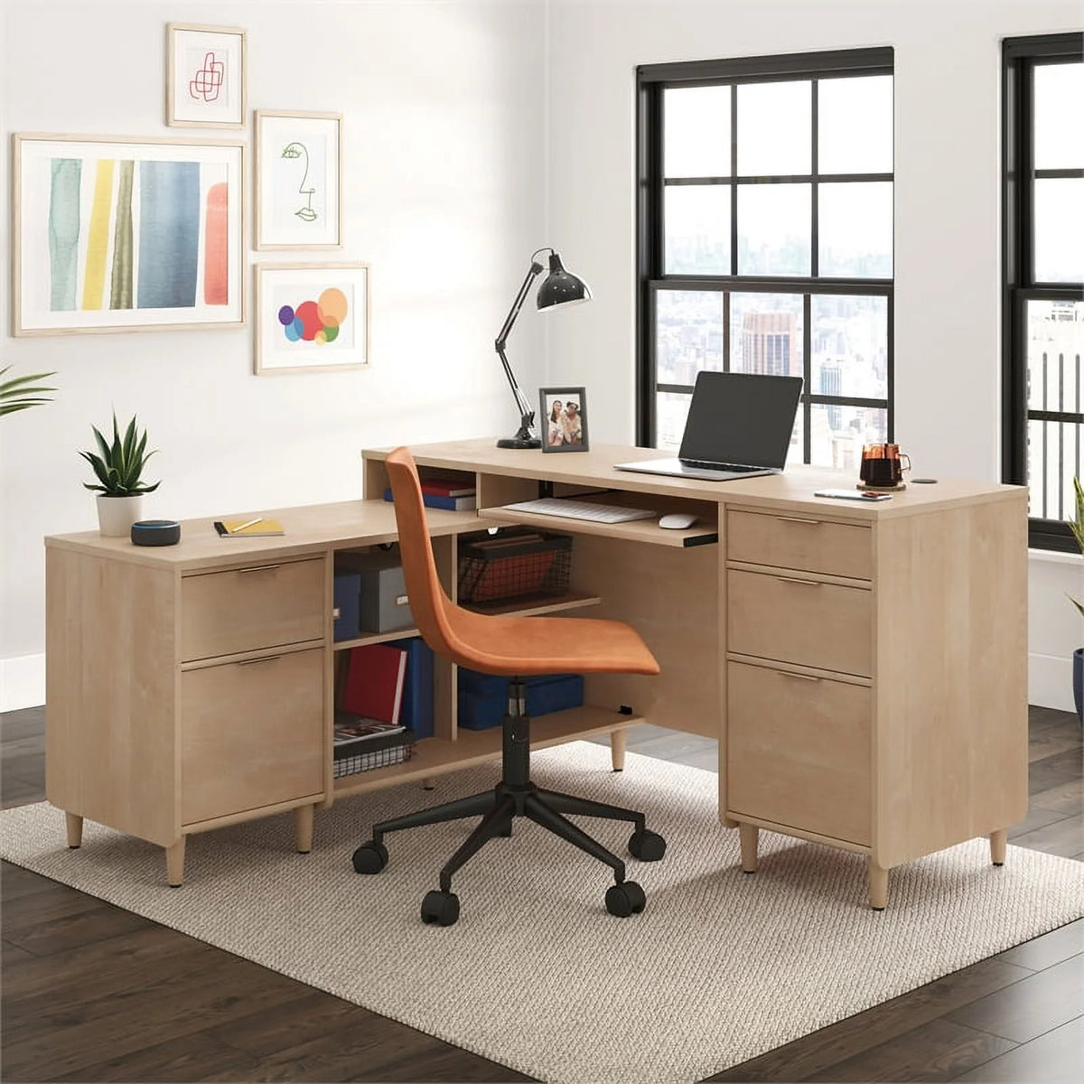 L-Shaped Engineered Wood Desk L49454