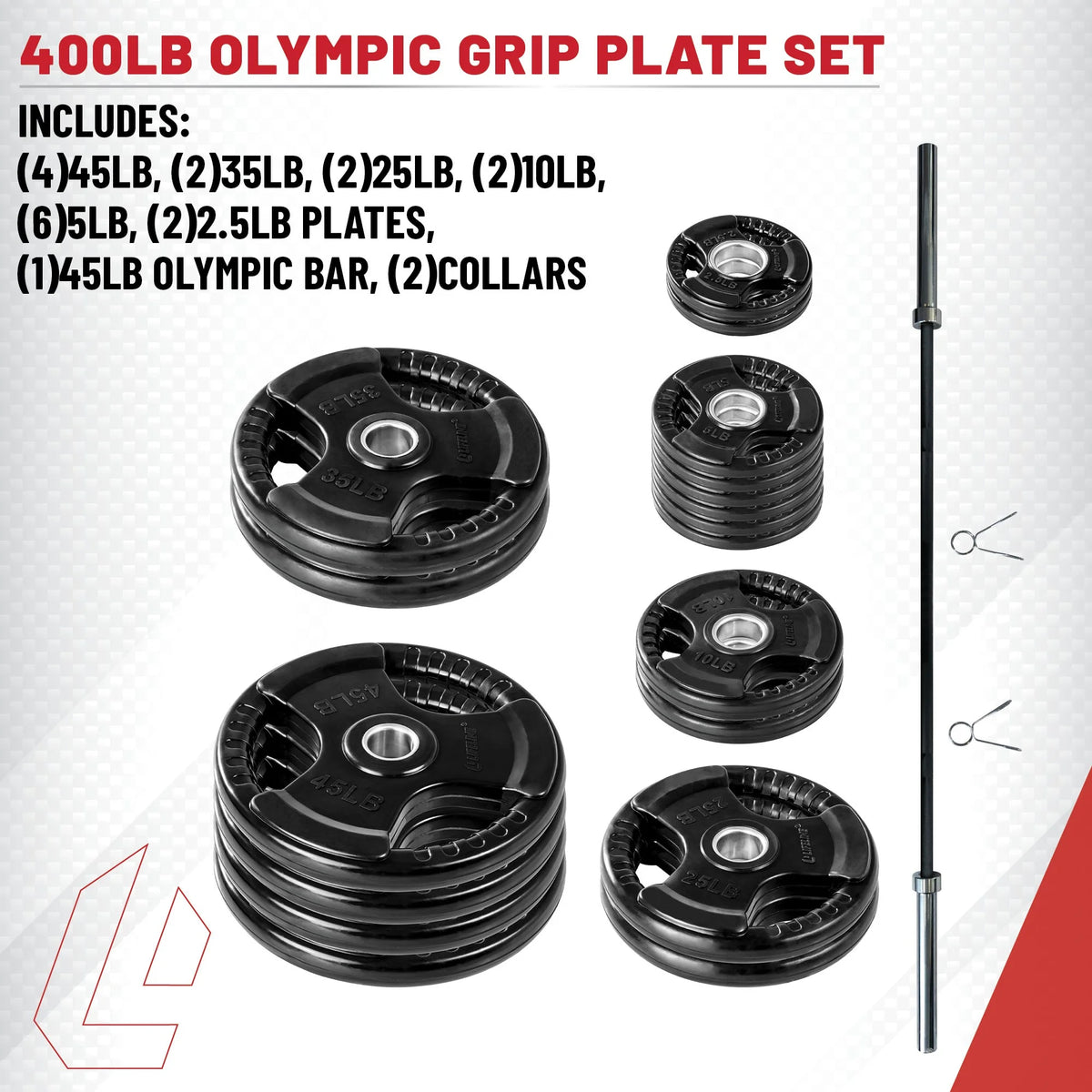 400 LB Olympic Weight Set with Barbell and Clips Z585