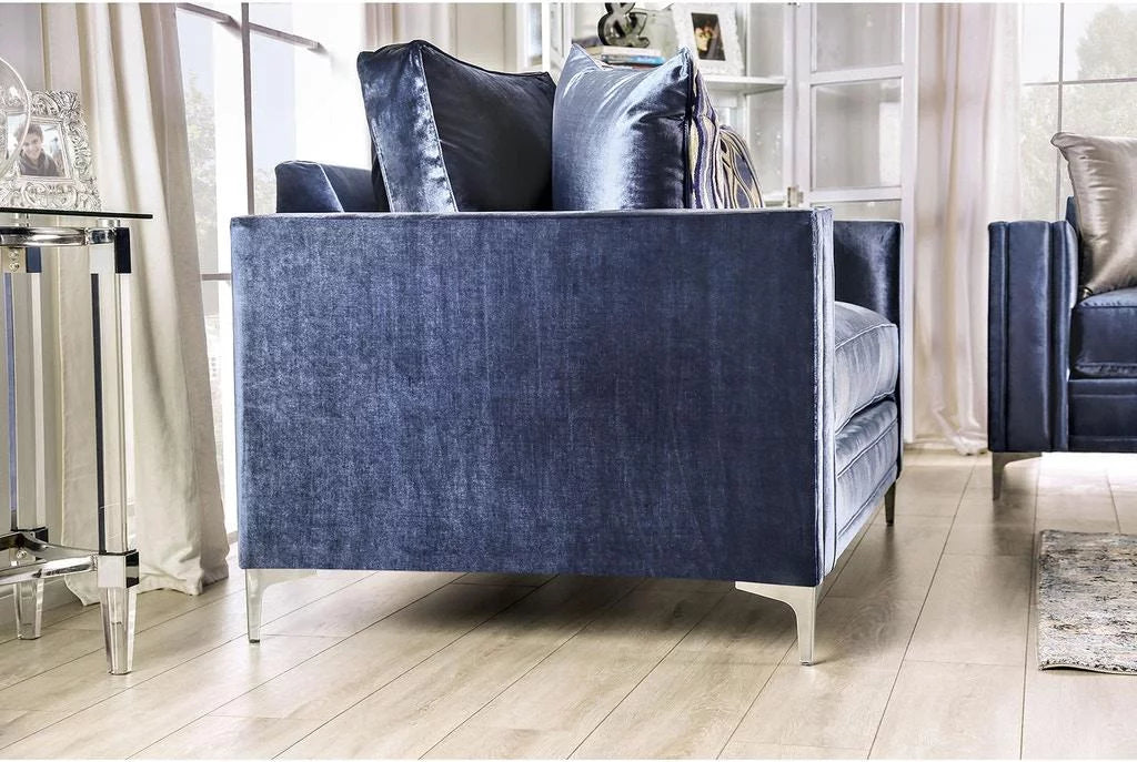 Satin Blue & Silver Microfiber Loveseat P2732