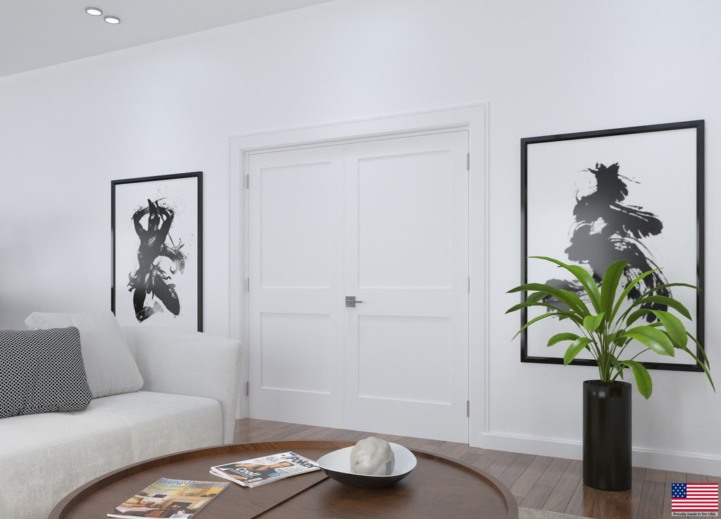 White Primed Double Prehung French Door with Black Hinges F7577