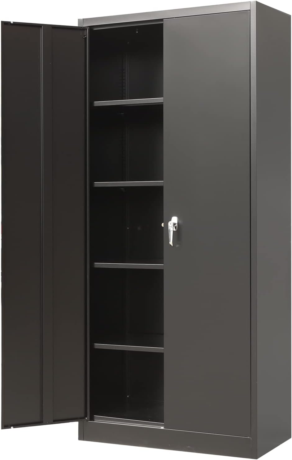 Metal Storage Cabinet with 2 Doors and 4 Shelves, Lockable Steel, 70.86 H x 31.5 W x 15.75 D, Black B522