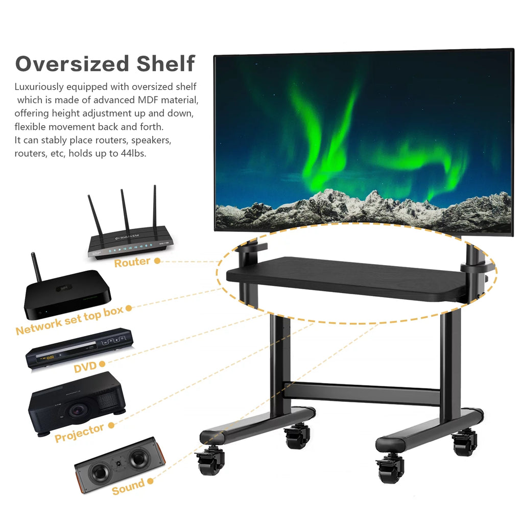 Black Rolling Mobile TV Stand for 55 to 90 inch Flat Screen TVs X6584