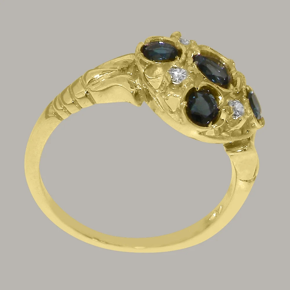 14k Yellow Gold London Blue Topaz Diamond Statement Ring X5267
