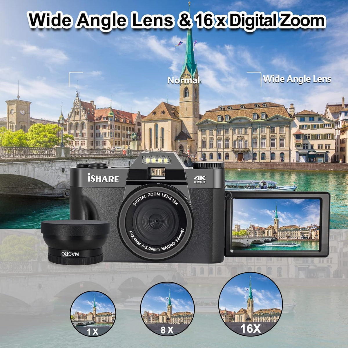 48MP 4K Digital Camera with WiFi and 3.0 Inch Flip Screen L561645